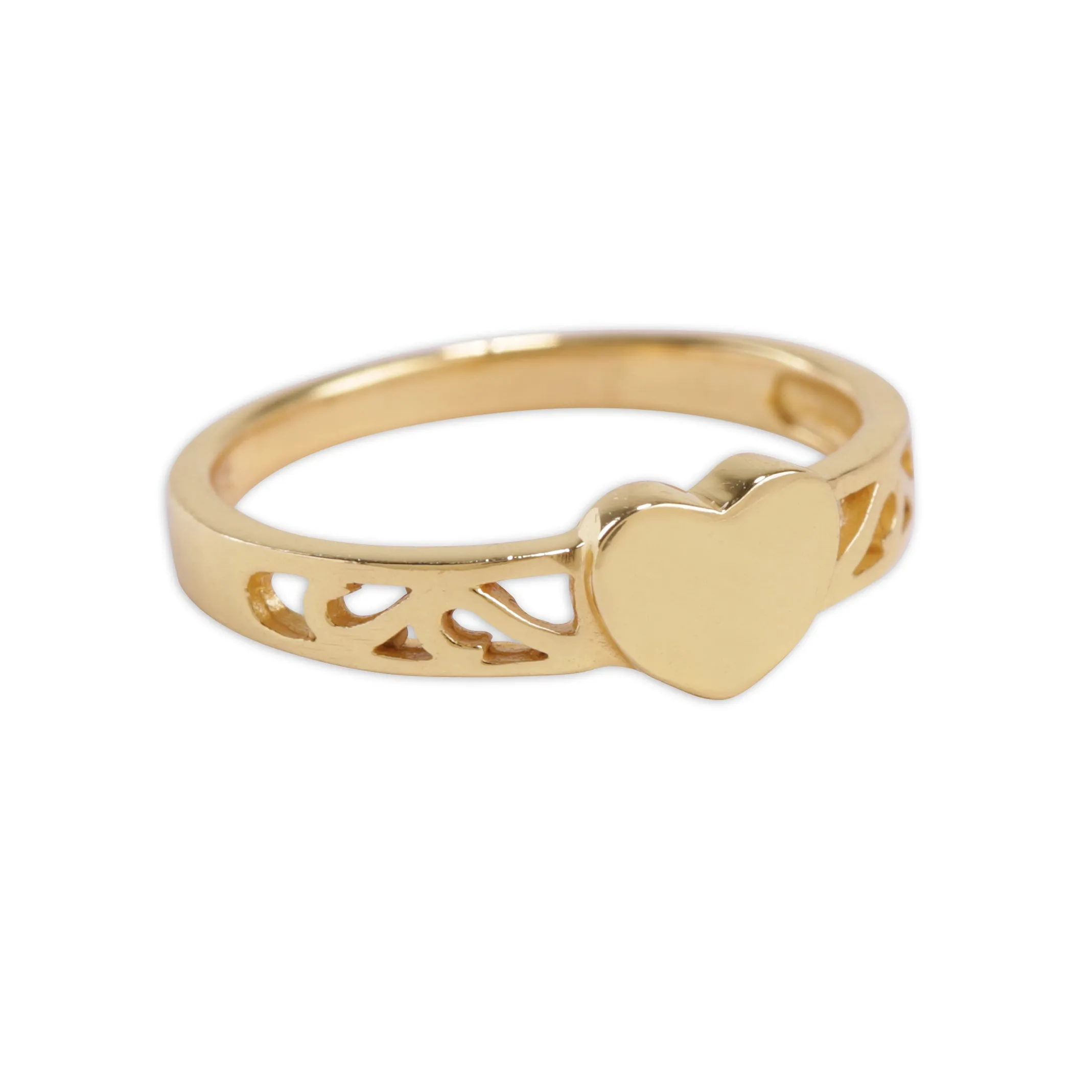 14K Gold Plated Baby Heart Ring - Engraved Initial Heart Ring