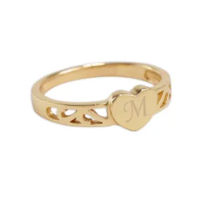 14K Gold Plated Baby Heart Ring - Engraved Initial Heart Ring