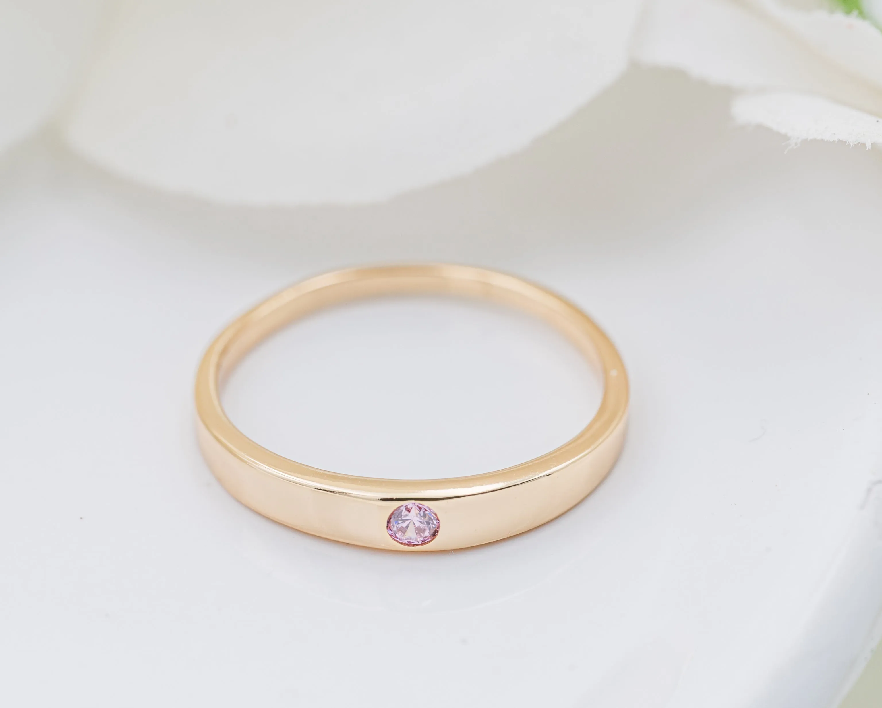 14K Gold-Plated Baby Ring with Pink CZ for Kids