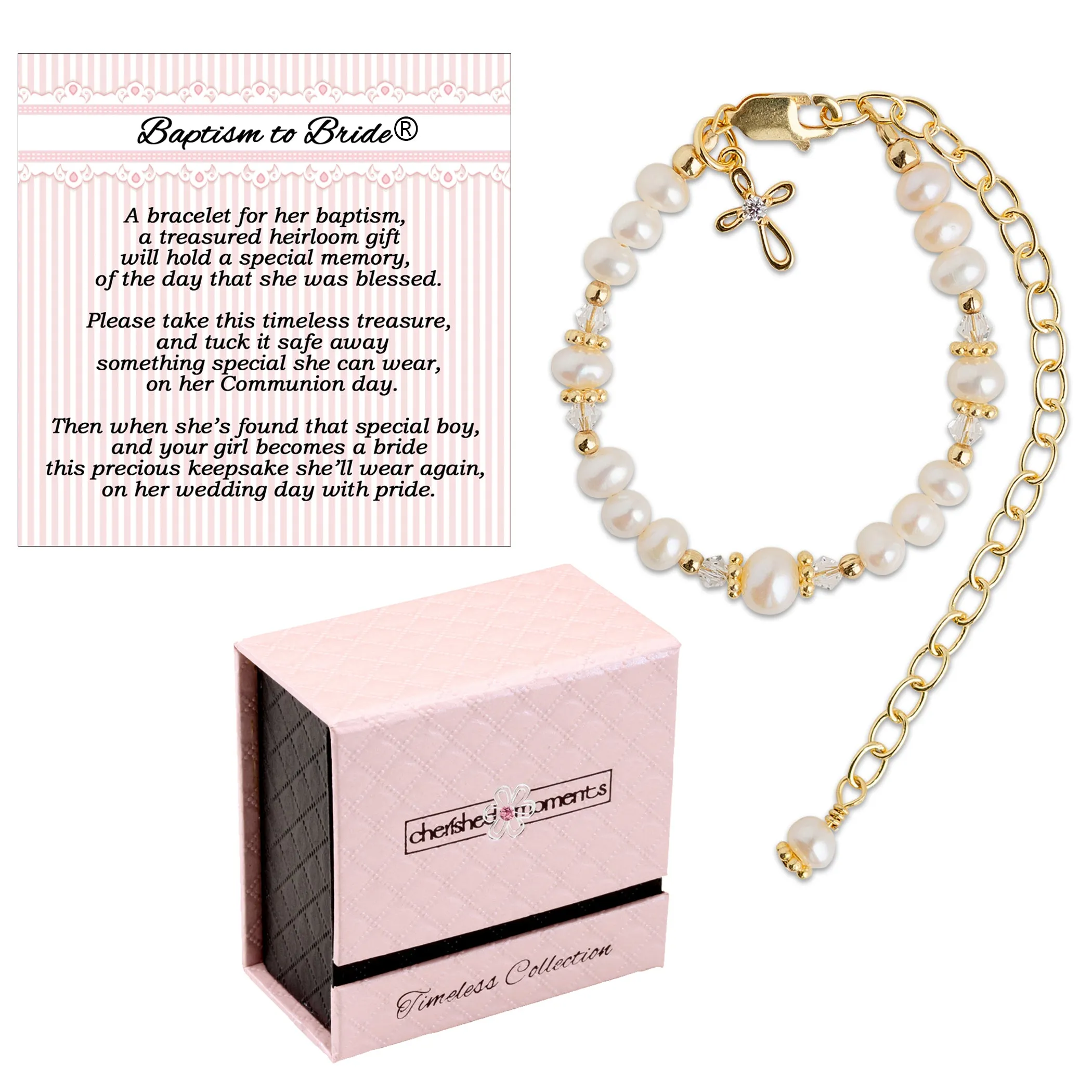 14K Gold-Plated Baptism to Bride Sterling Silver Baptism Bracelet