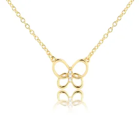 14K Gold-Plated Butterfly Necklace with CZs for Little Girls or Kids