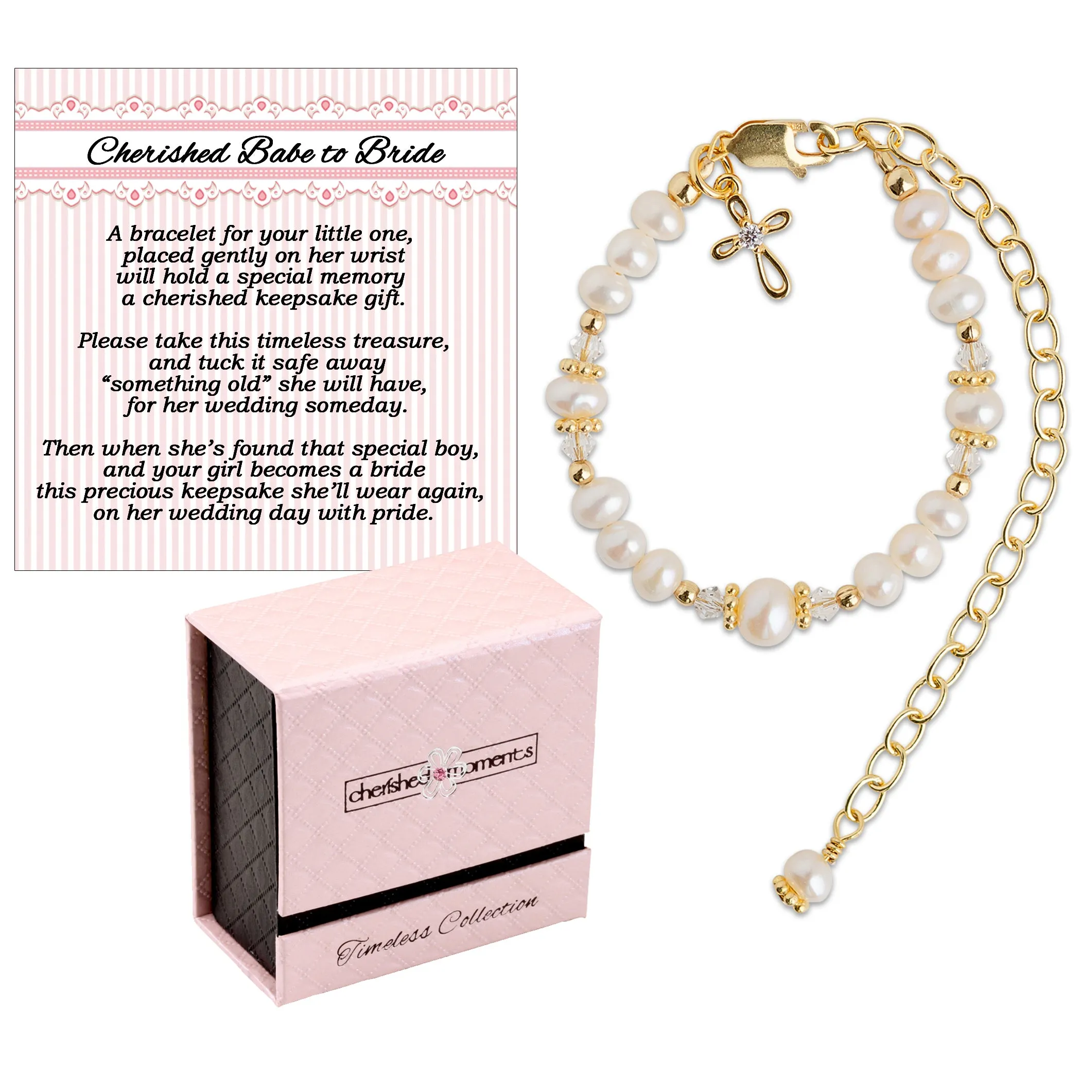 14K Gold-Plated Cherished Babe to Bride Cross Bracelet for Infant Baby Girl