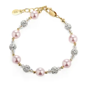 14K Gold Plated Children's Bracelet with Simulated Pink Pearl and Sparkling Stardust Accents