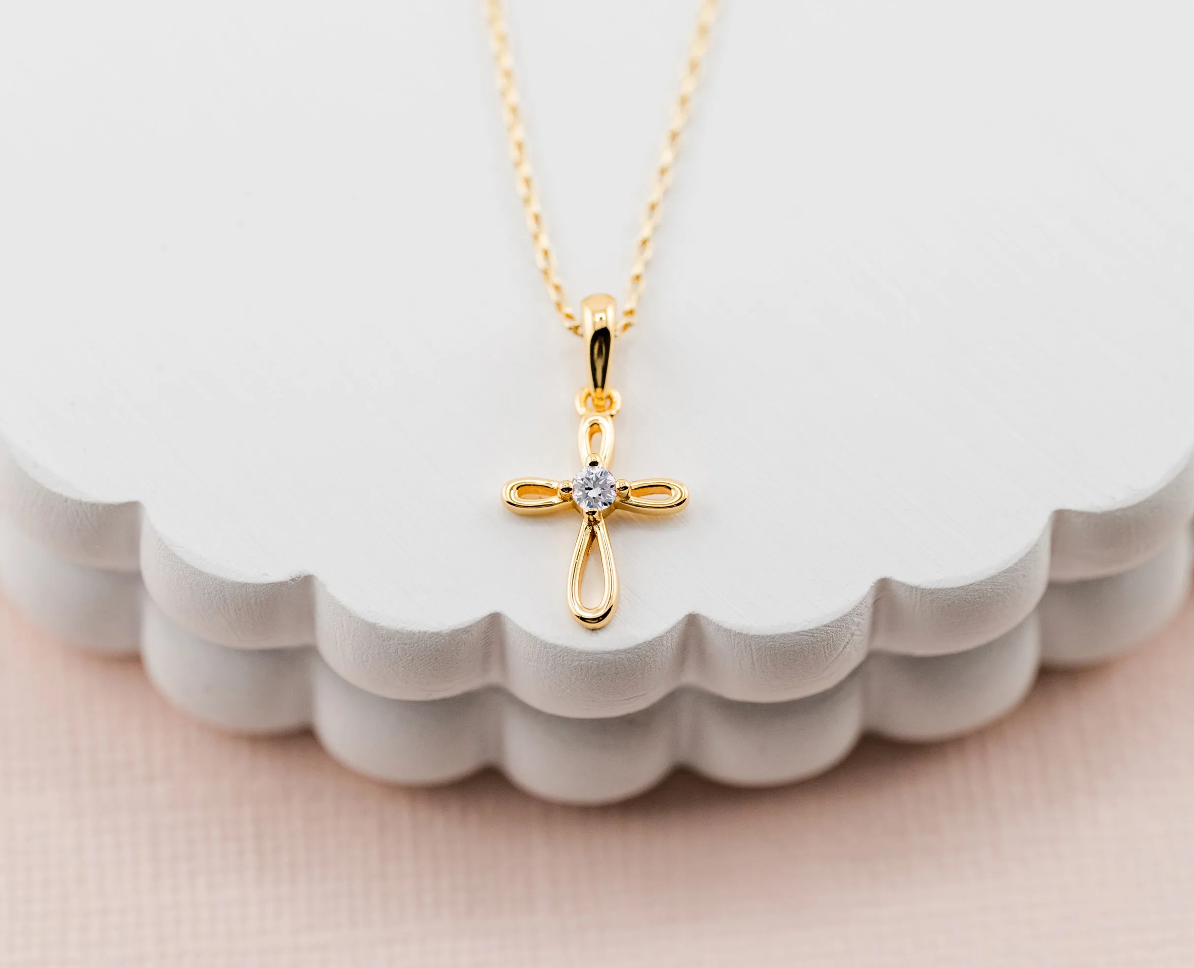 14K Gold-Plated Children's Cross Necklace for Girls