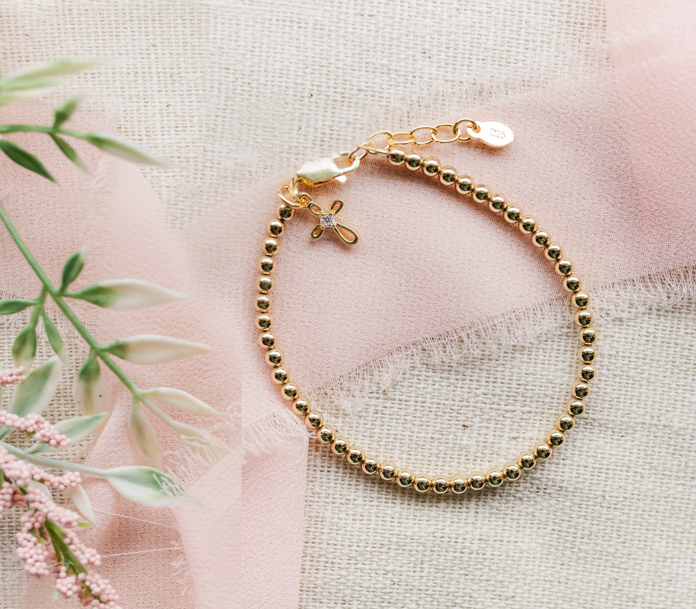 14K Gold Plated Cross Bracelet for Baptism or First Communion
