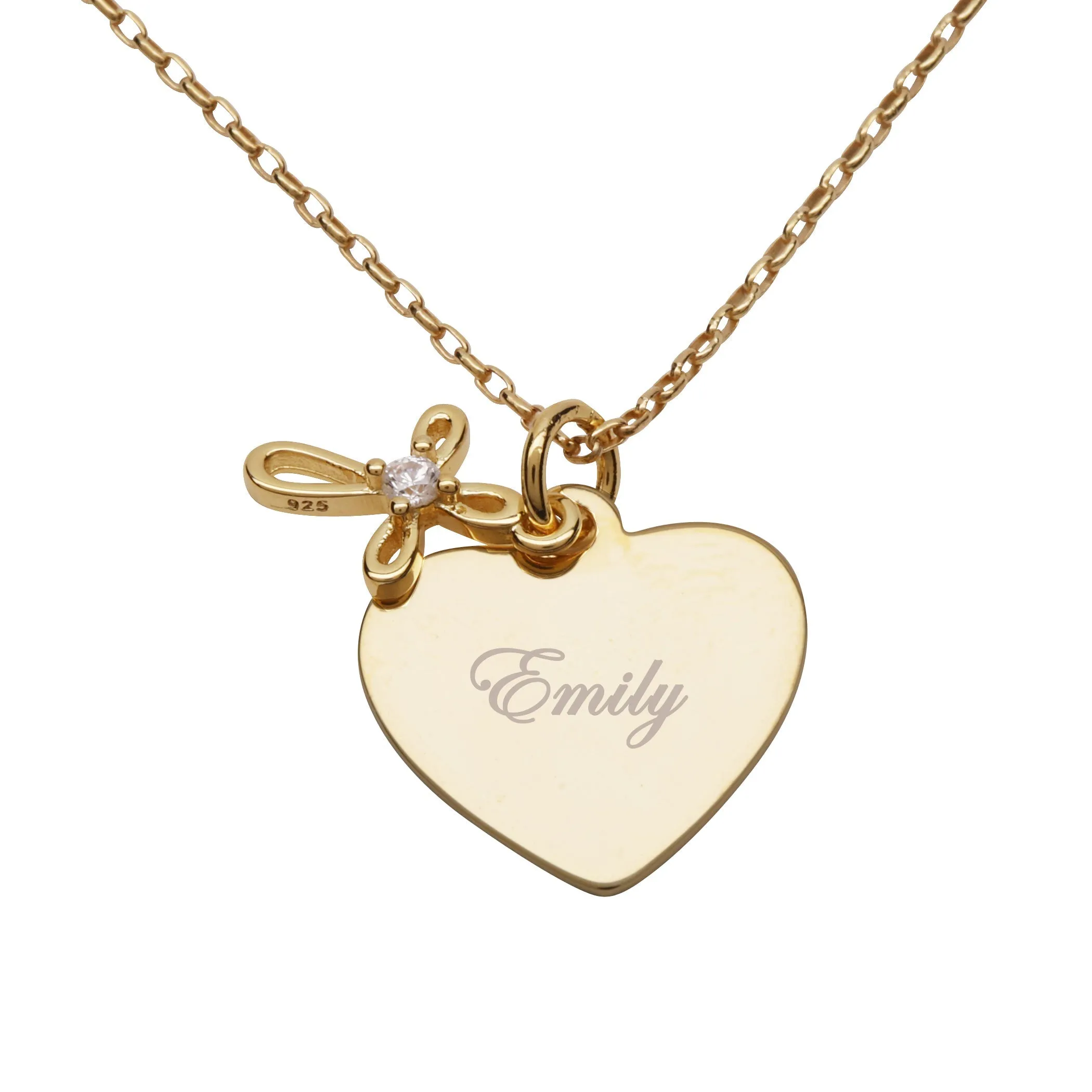 14K Gold-Plated FREE Engraved Heart w/Cross Necklace for Godchild Gift