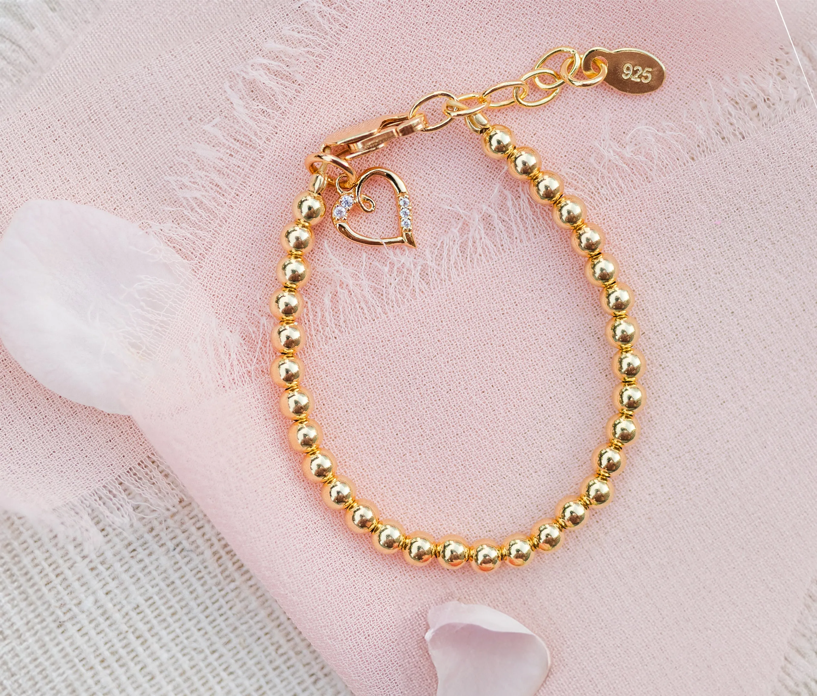 14K Gold-Plated Kids Bracelet with Heart Charm for Little Girls, Teens and Women