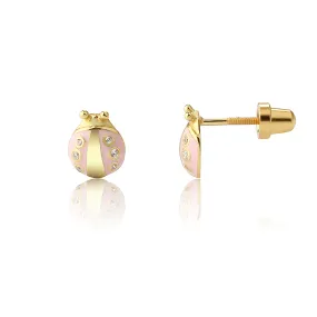 14K Gold-Plated Pink Ladybug Earrings for Little Girls
