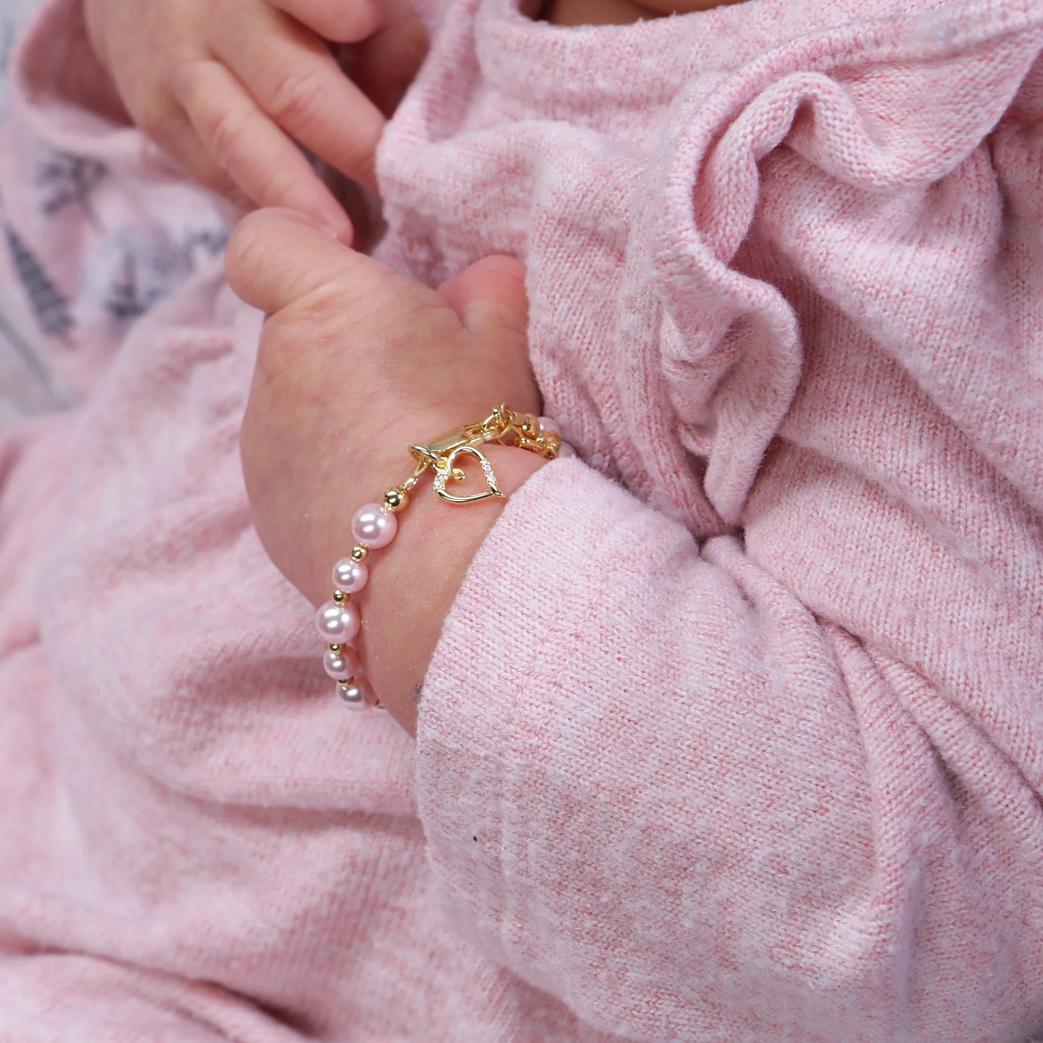 14K Gold-Plated Pink Pearl Child's Heart Bracelet