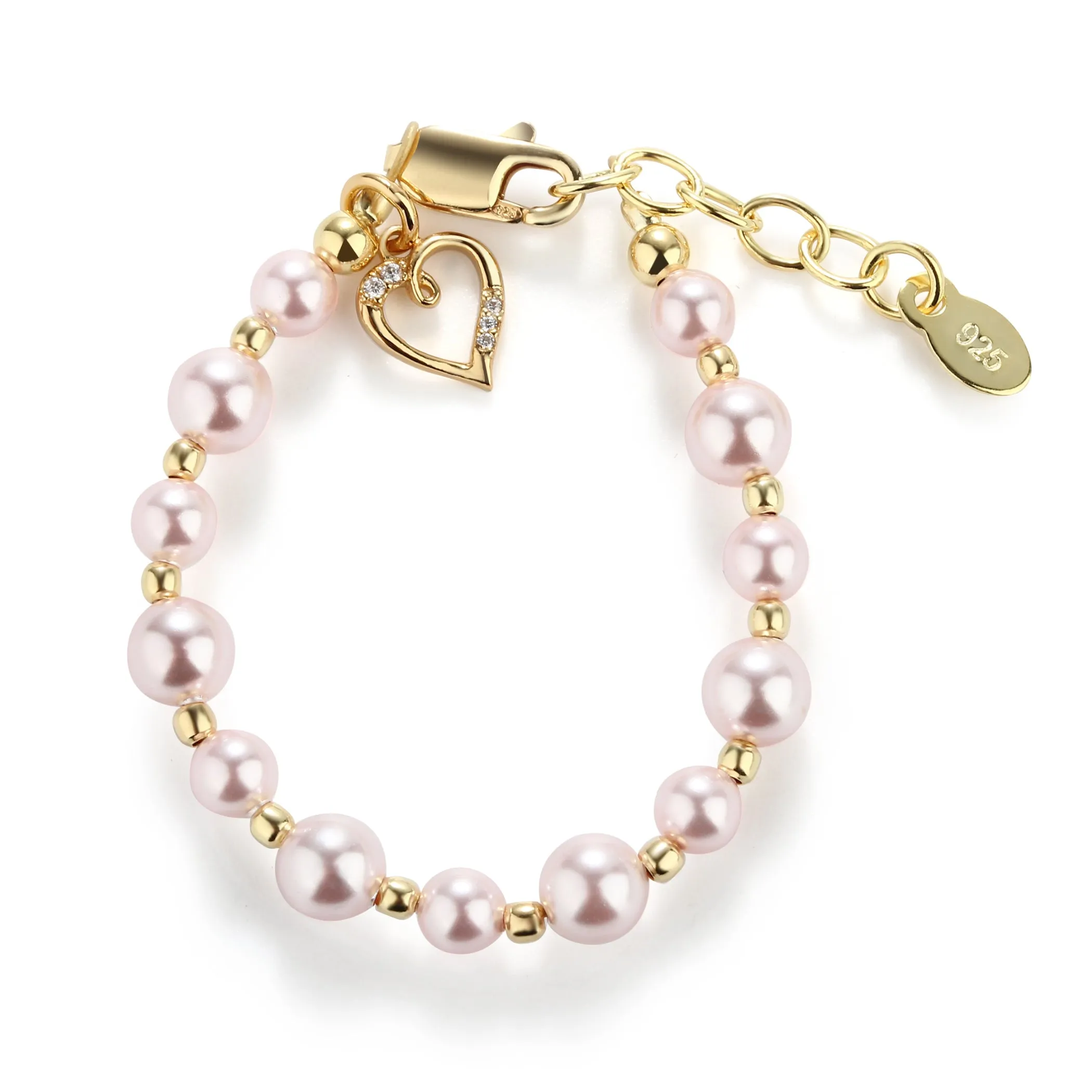 14K Gold-Plated Pink Pearl Child's Heart Bracelet