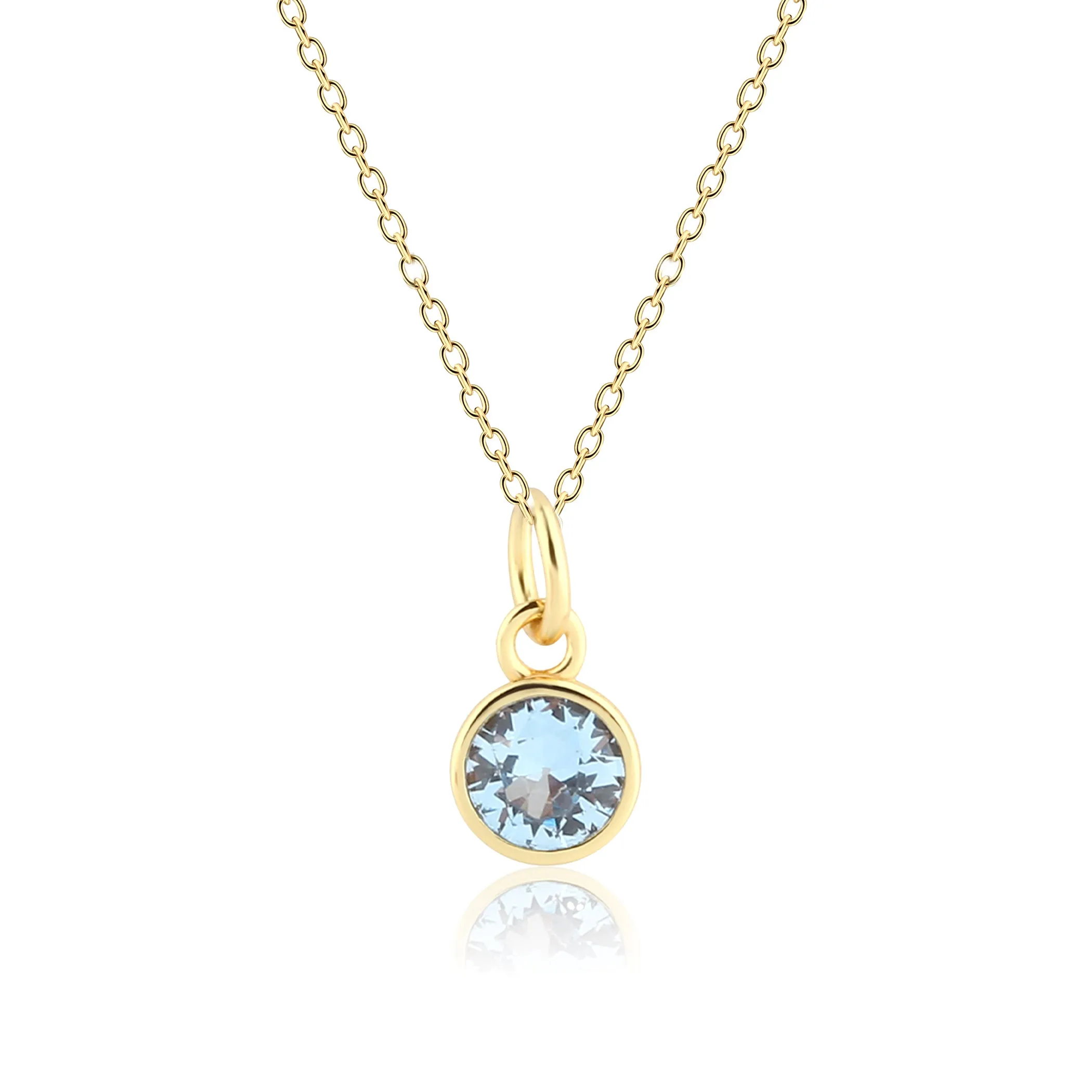14K Gold Plated Round CZ Birthstone Necklace for Girls, Teens and Women