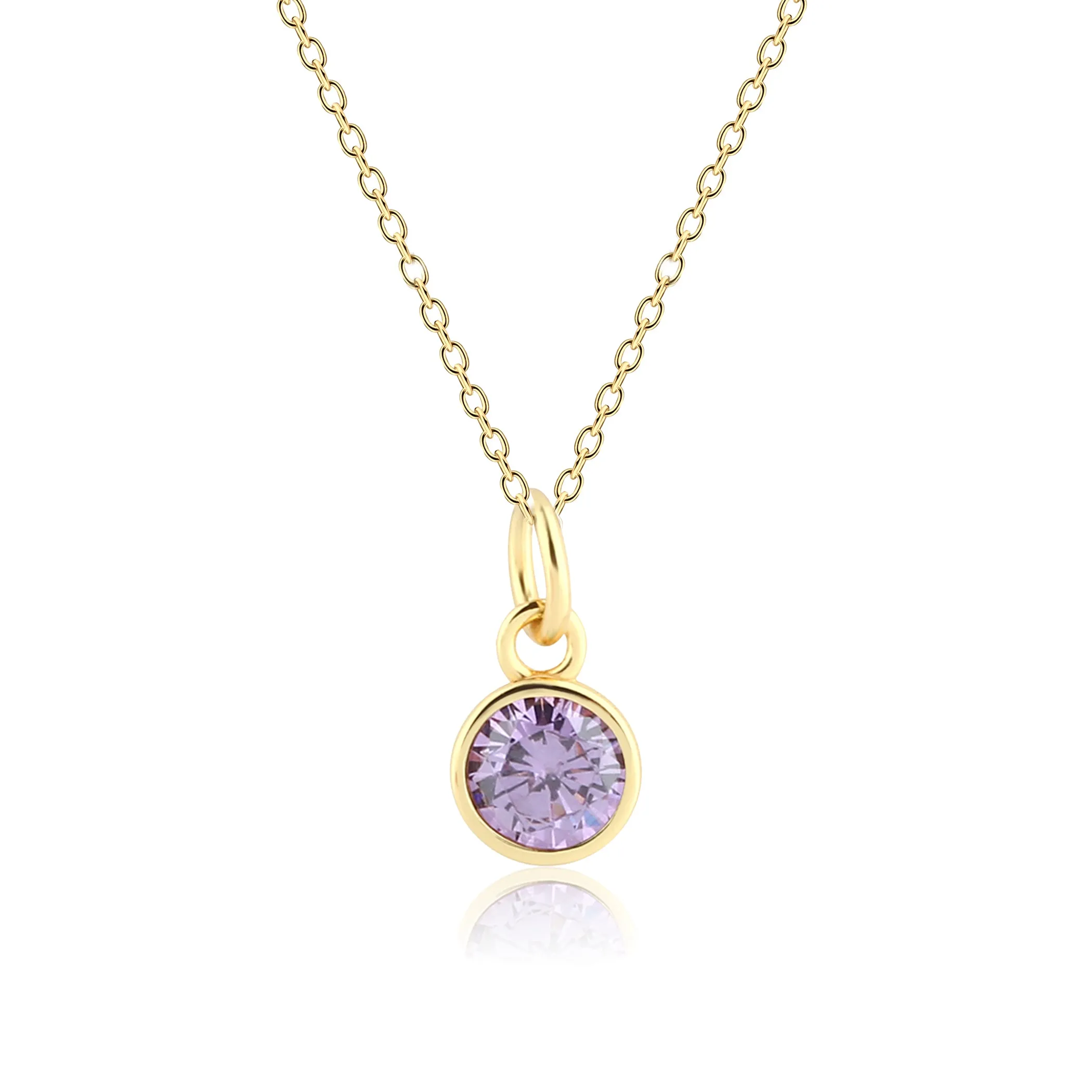 14K Gold Plated Round CZ Birthstone Necklace for Girls, Teens and Women
