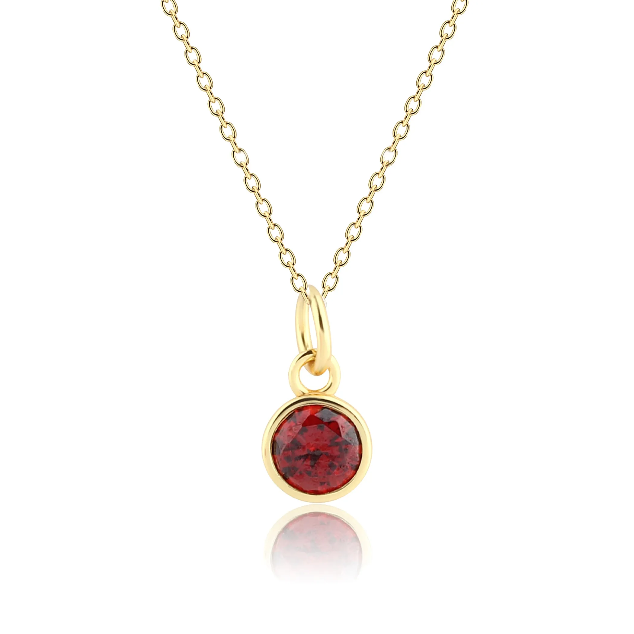 14K Gold Plated Round CZ Birthstone Necklace for Girls, Teens and Women