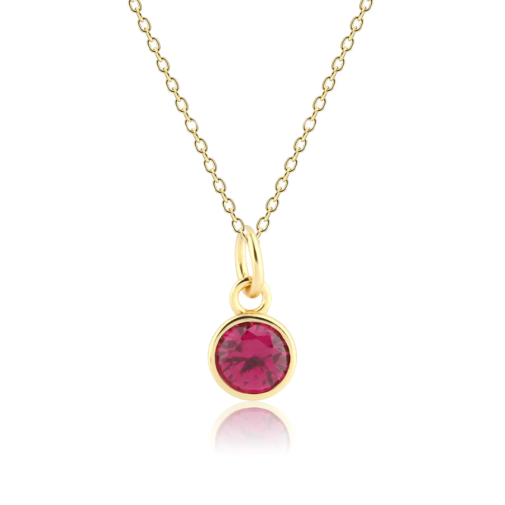 14K Gold Plated Round CZ Birthstone Necklace for Girls, Teens and Women