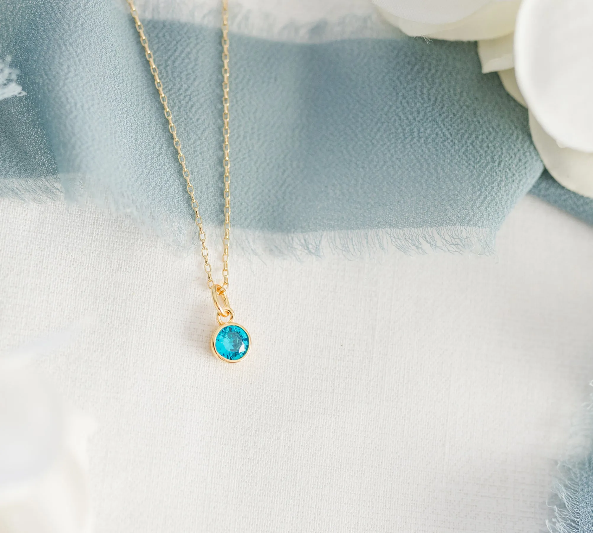 14K Gold Plated Round CZ Birthstone Necklace for Girls, Teens and Women
