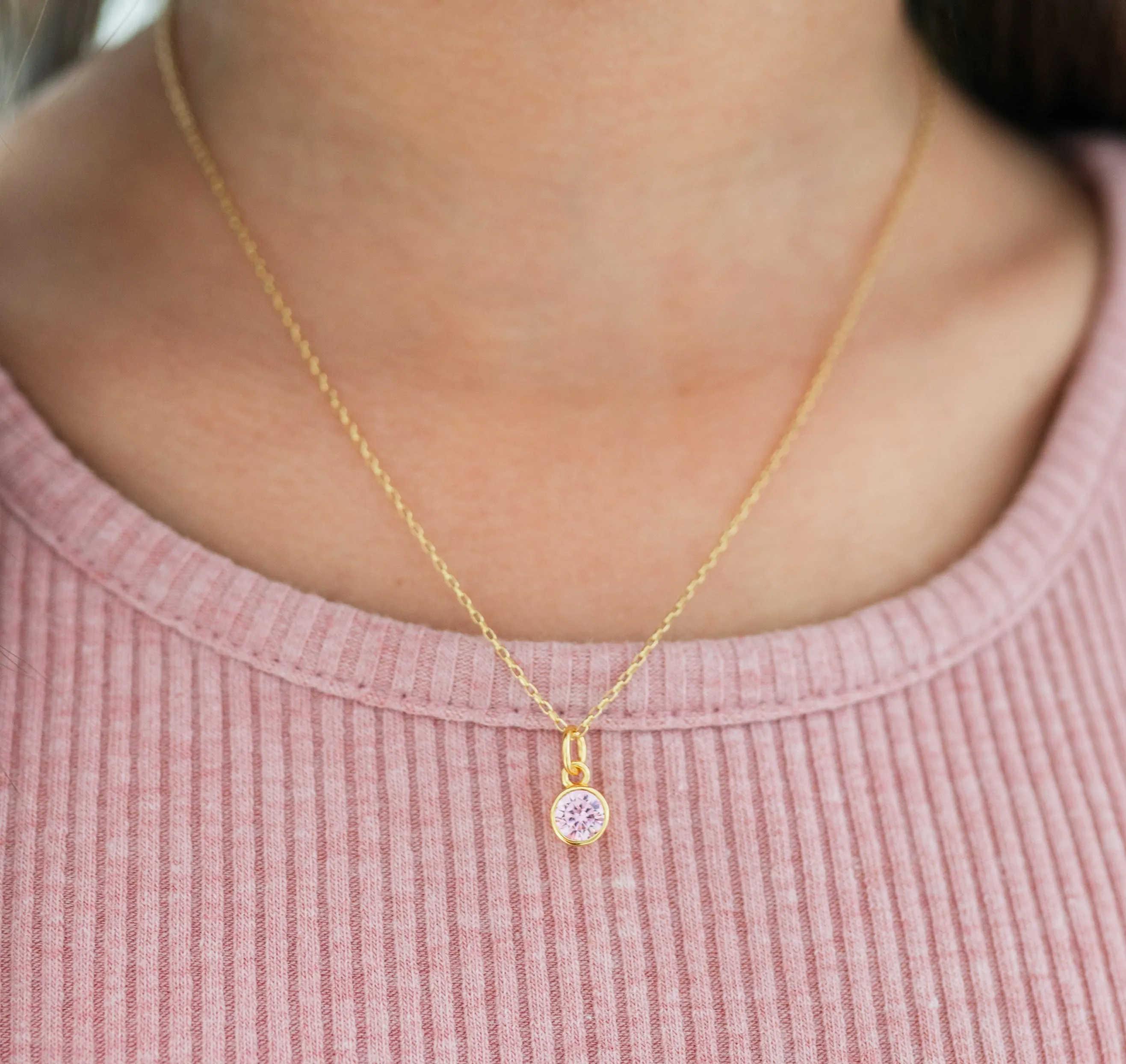 14K Gold Plated Round CZ Birthstone Necklace for Girls, Teens and Women