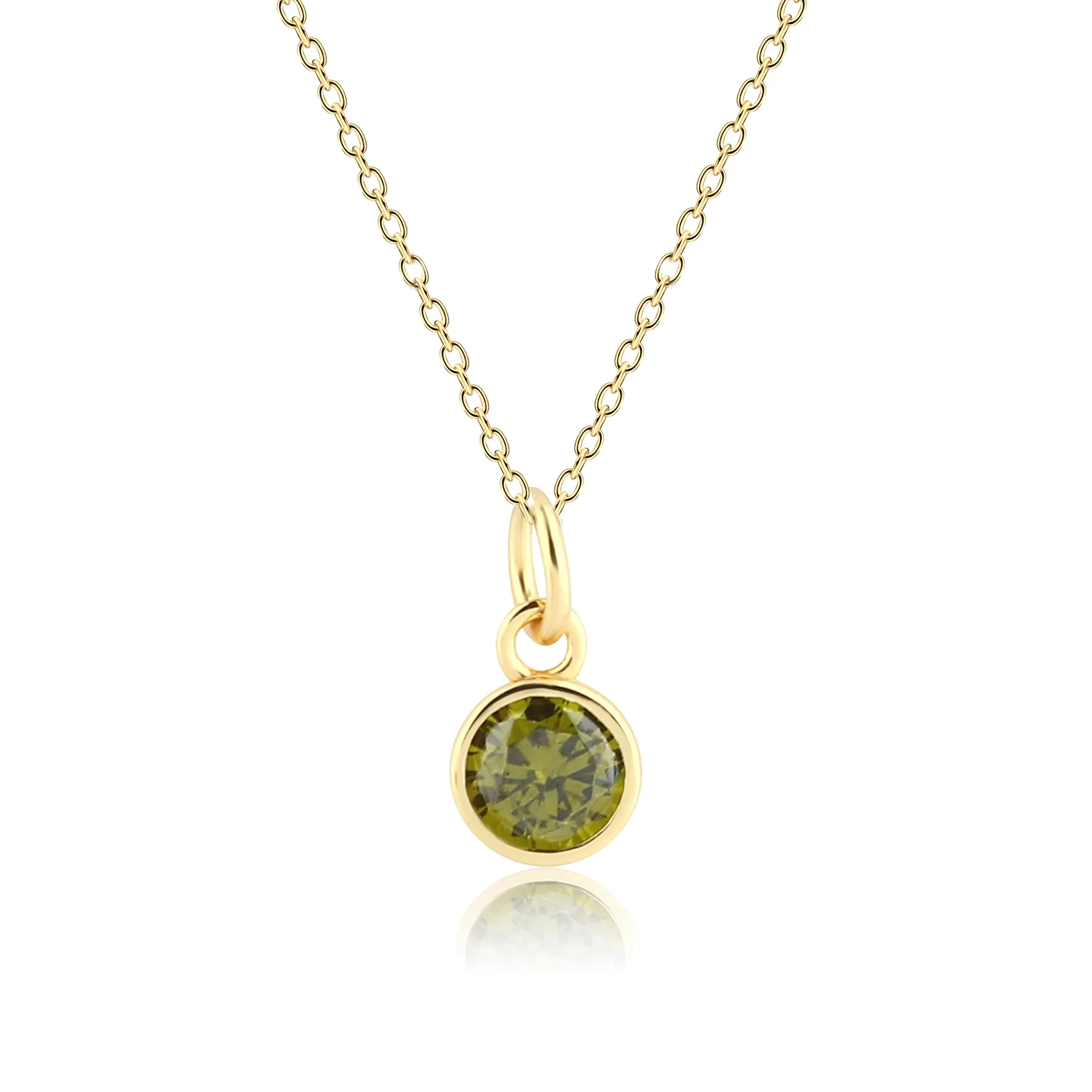 14K Gold Plated Round CZ Birthstone Necklace for Girls, Teens and Women