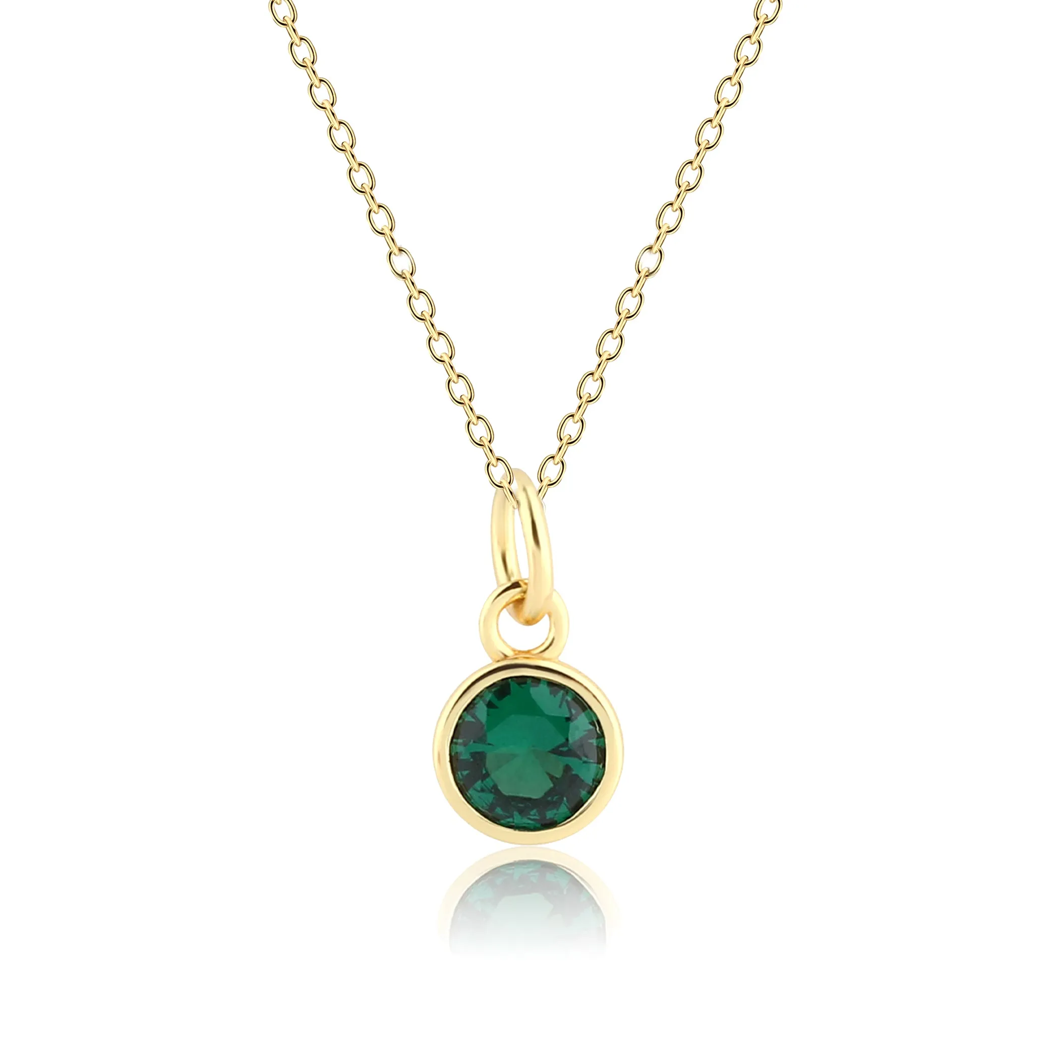 14K Gold Plated Round CZ Birthstone Necklace for Girls, Teens and Women