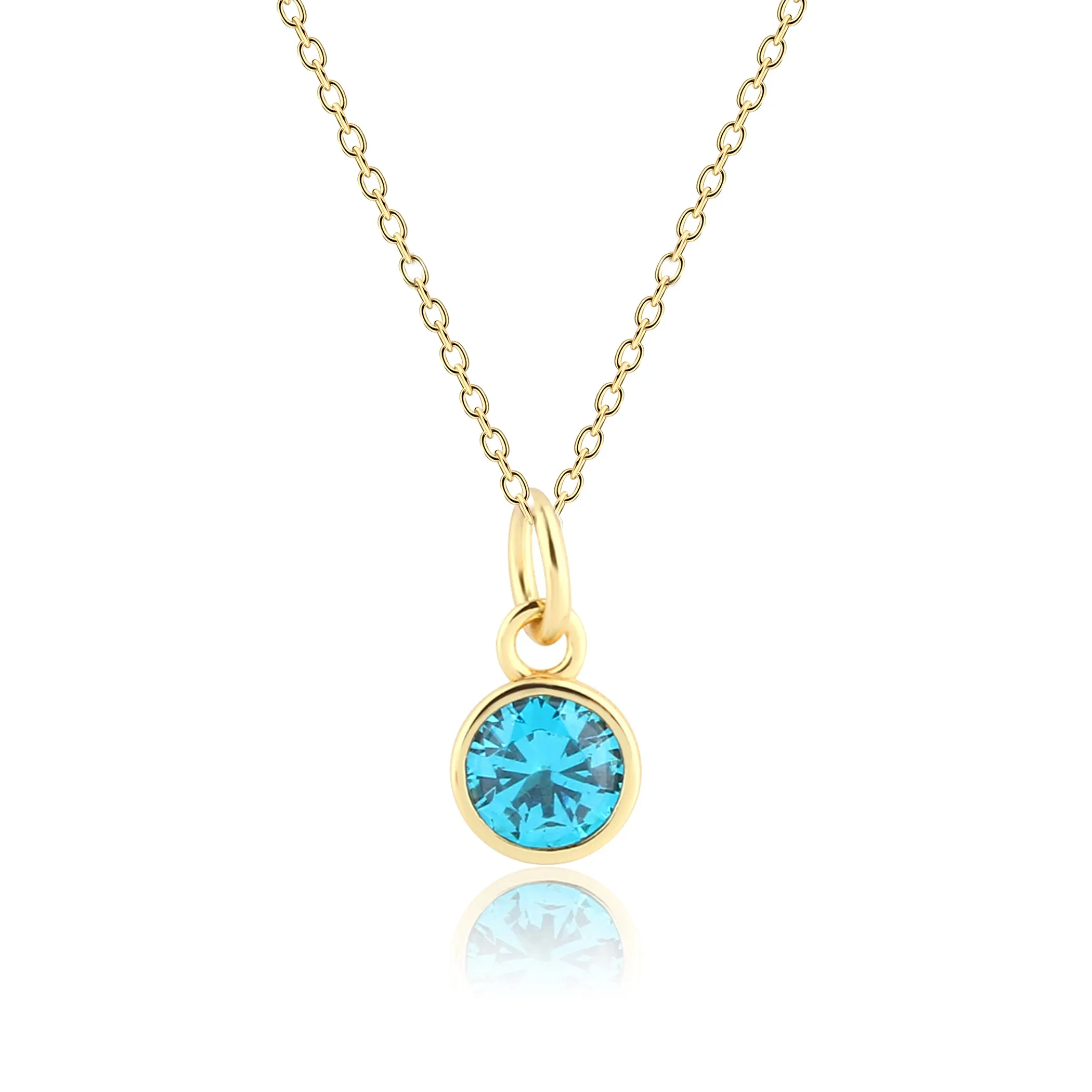 14K Gold Plated Round CZ Birthstone Necklace for Girls, Teens and Women