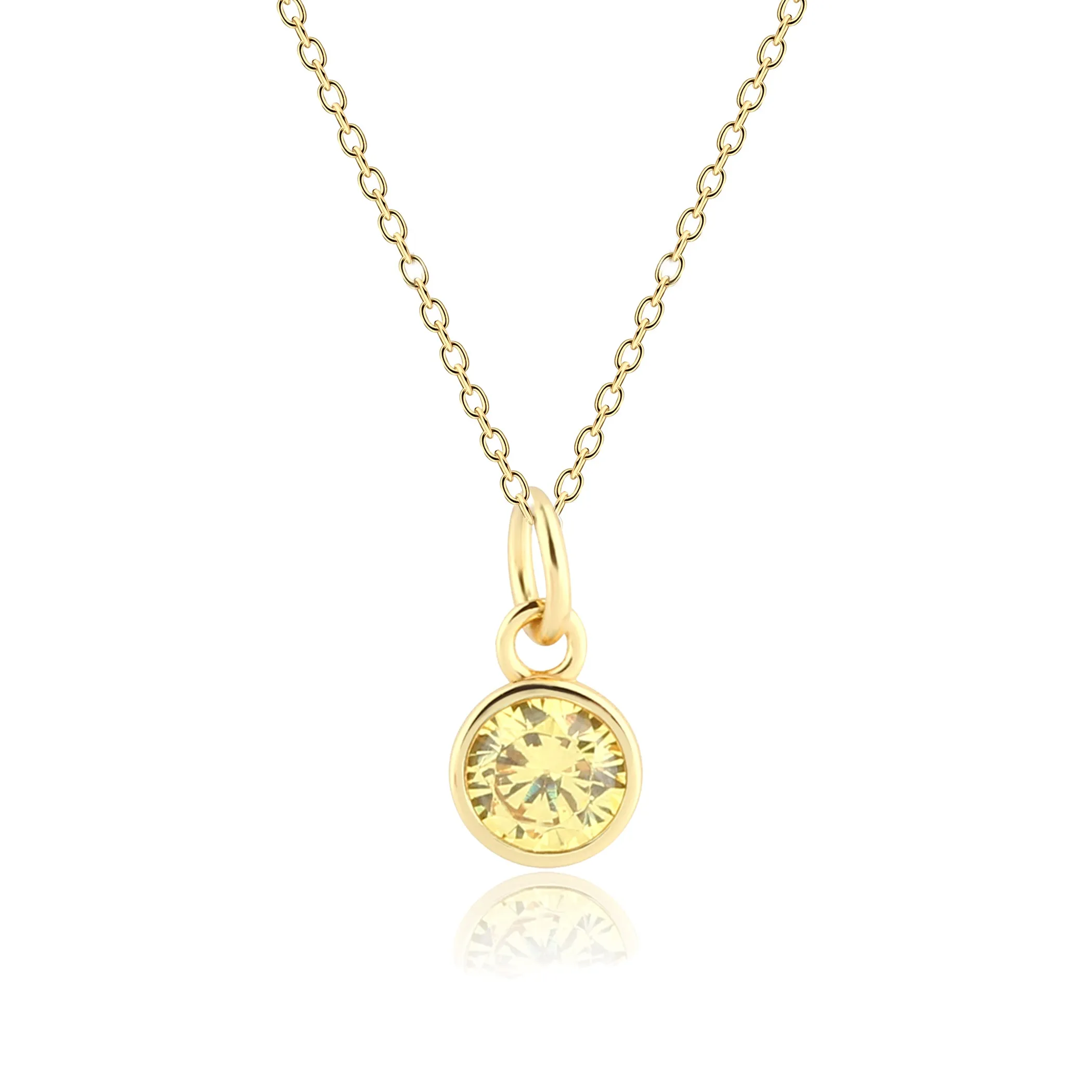 14K Gold Plated Round CZ Birthstone Necklace for Girls, Teens and Women