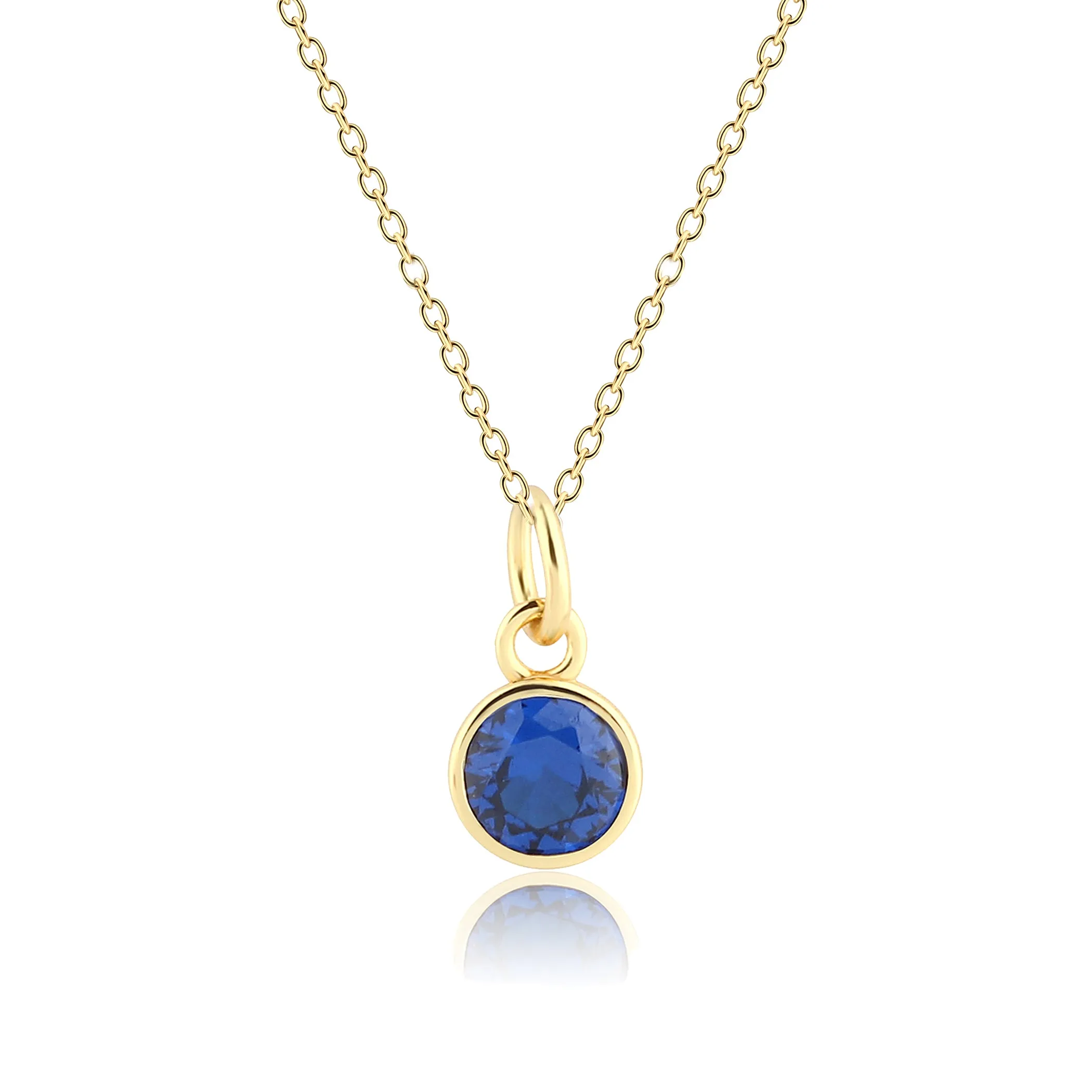 14K Gold Plated Round CZ Birthstone Necklace for Girls, Teens and Women