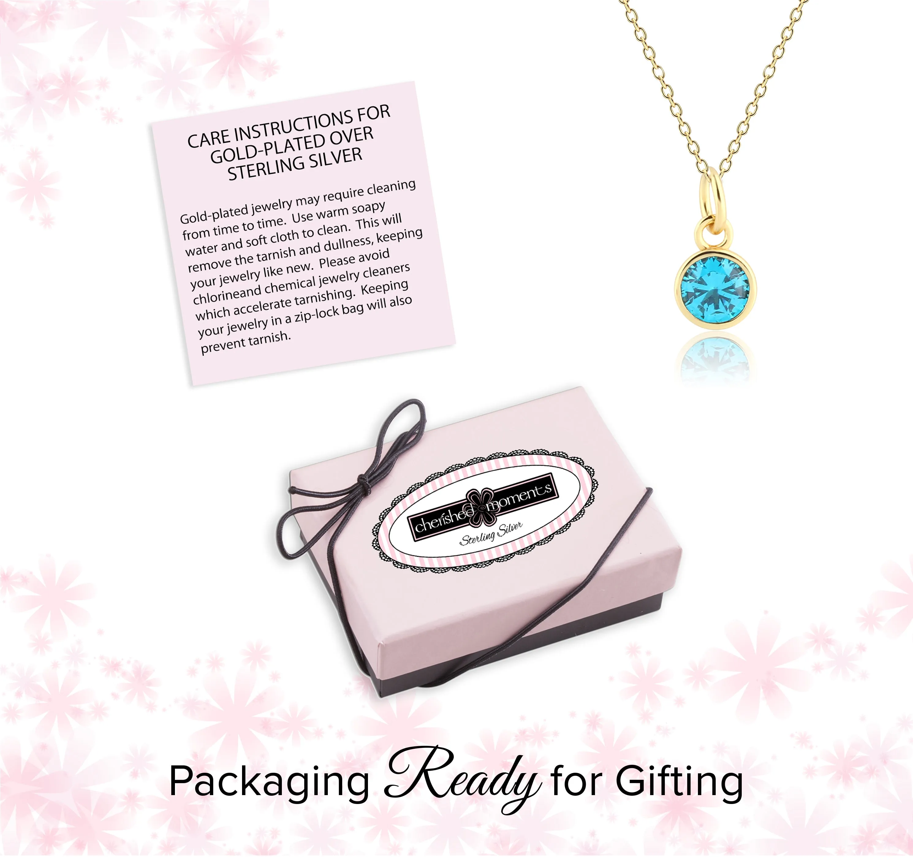 14K Gold Plated Round CZ Birthstone Necklace for Girls, Teens and Women