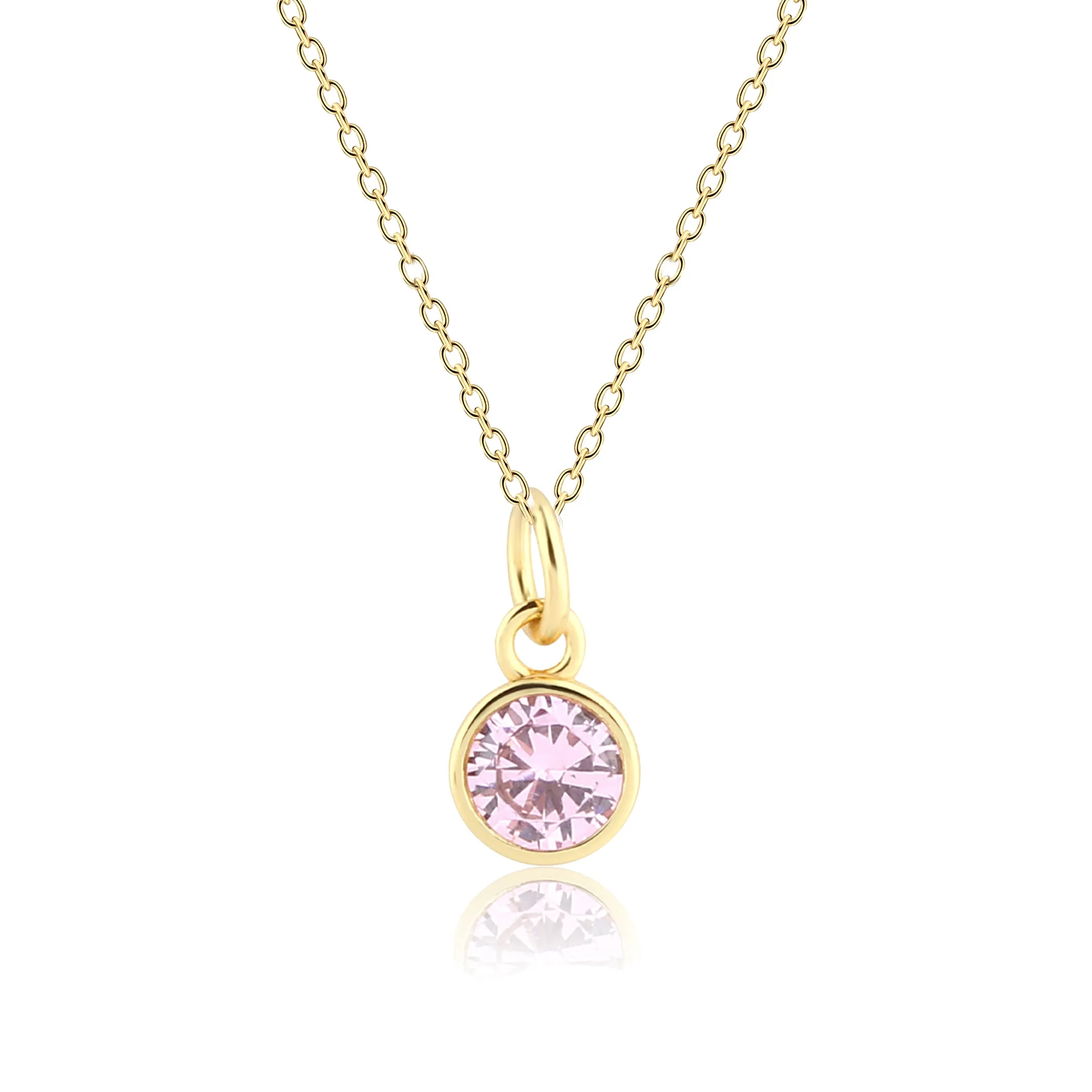 14K Gold Plated Round CZ Birthstone Necklace for Girls, Teens and Women