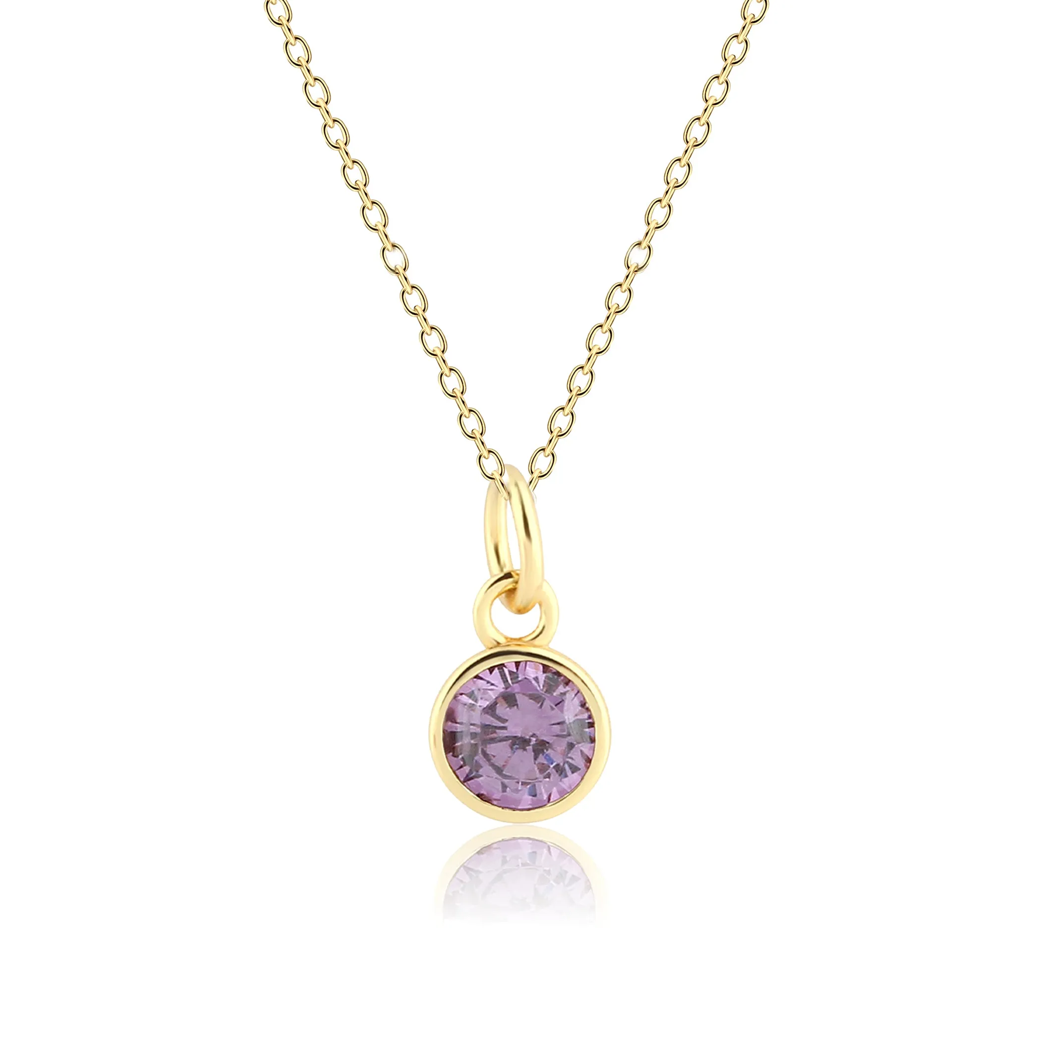 14K Gold Plated Round CZ Birthstone Necklace for Girls, Teens and Women