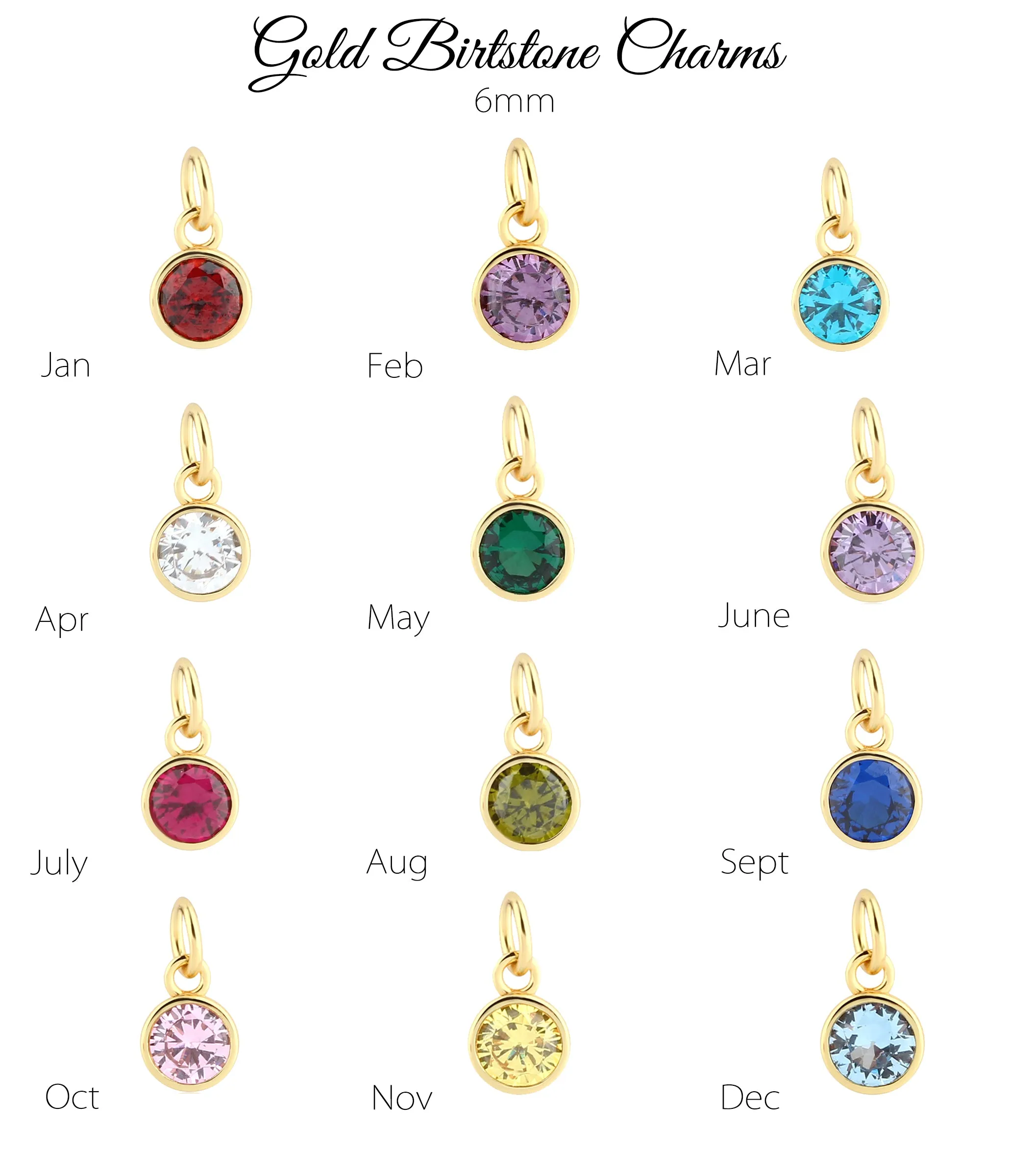 14K Gold Plated Round CZ Birthstone Necklace for Girls, Teens and Women