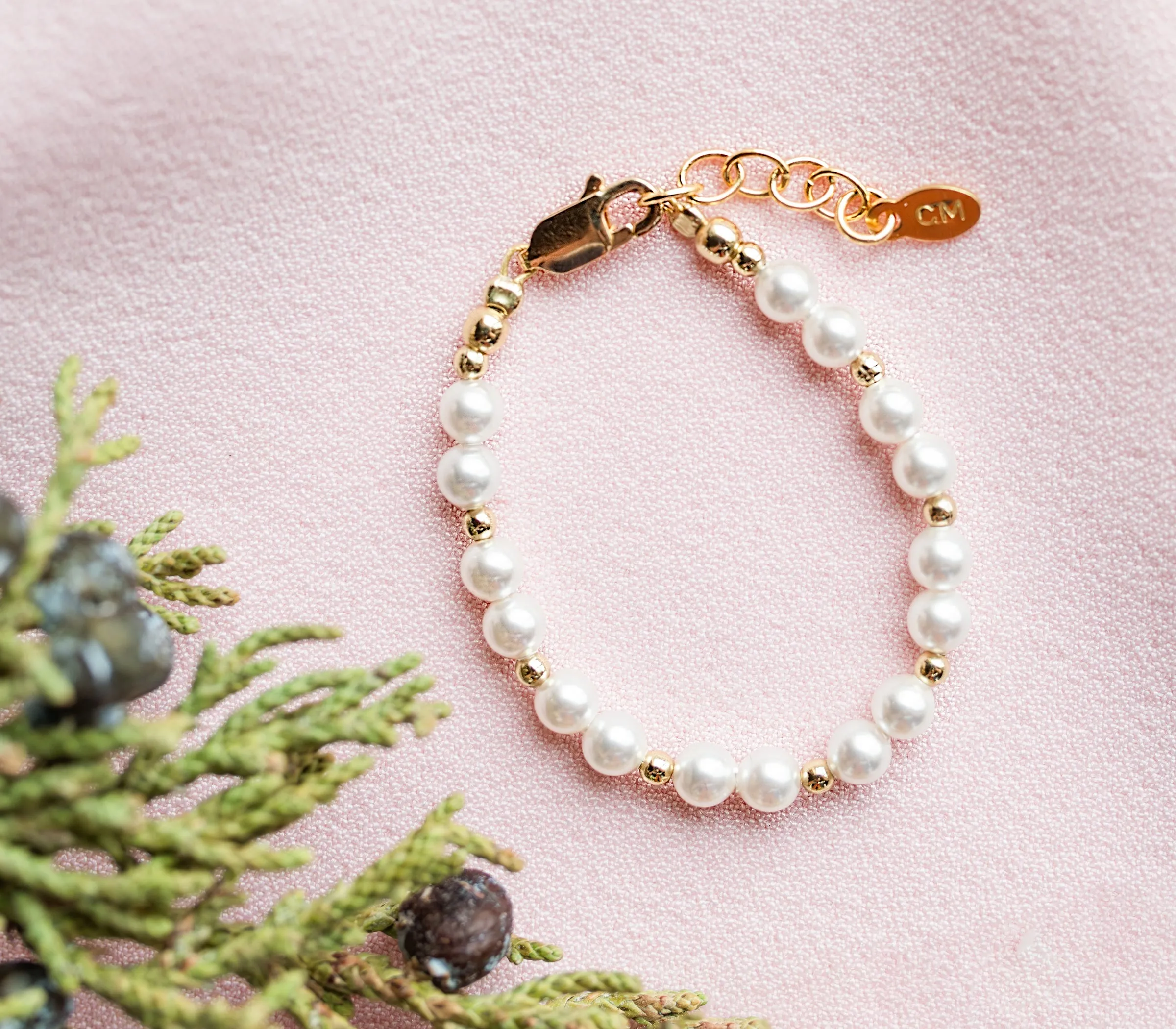 14K Gold Plated Simulated Pearl Baby and Kids Bracelet