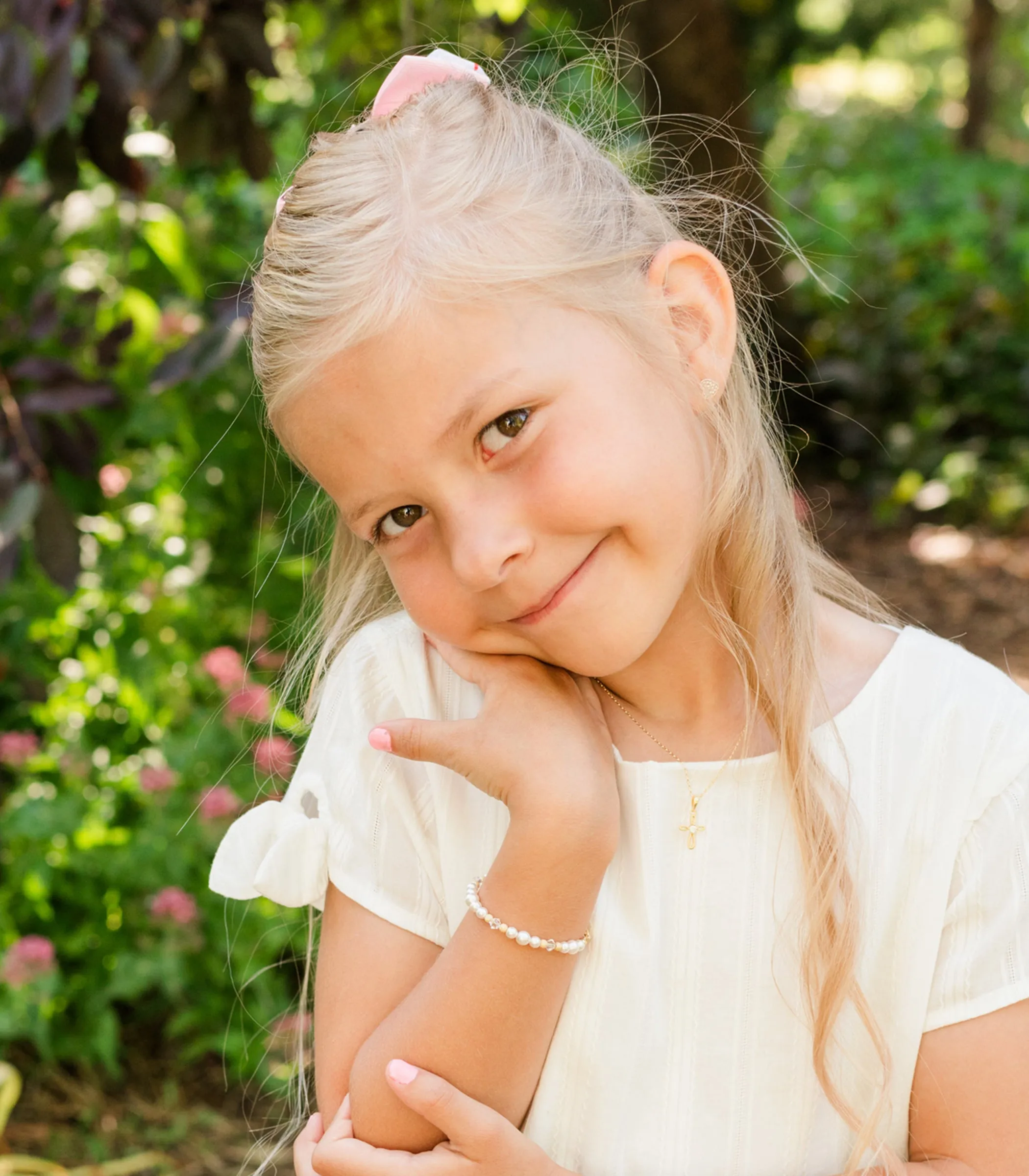 14K Gold-Plated Simulated Pearl Baby Bracelet with Stardust Beads for Girls