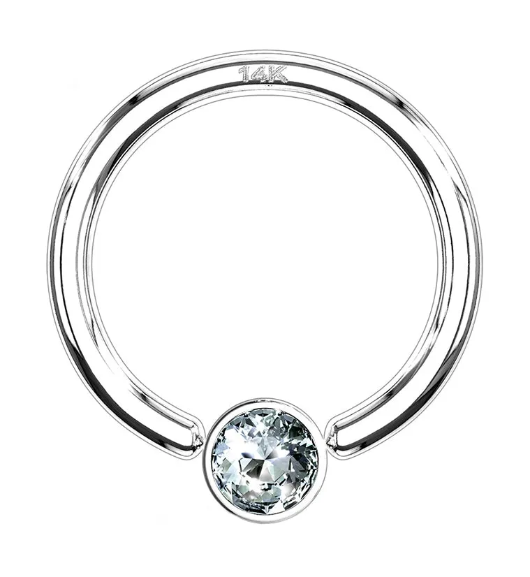 14kt White Gold CZ Gem Captive Bead Ring