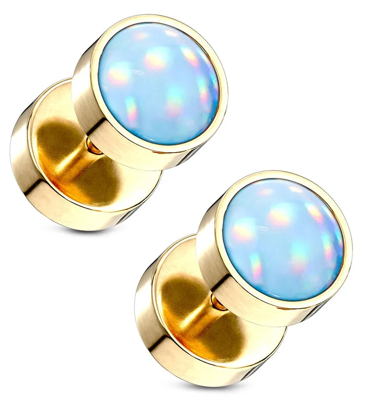 16G Blue Escent Gold PVD Stainless Steel Fake Plugs - Gauges