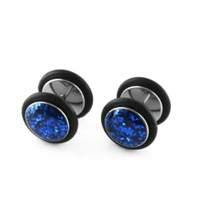 16G Blue Glitter Steel Fake Plugs - Gauges
