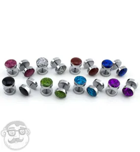 16G Glitter Top Stainless Steel Fake Plugs - Gauges