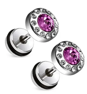 16G Pink Zircon Steel Fake Plugs - Gauges