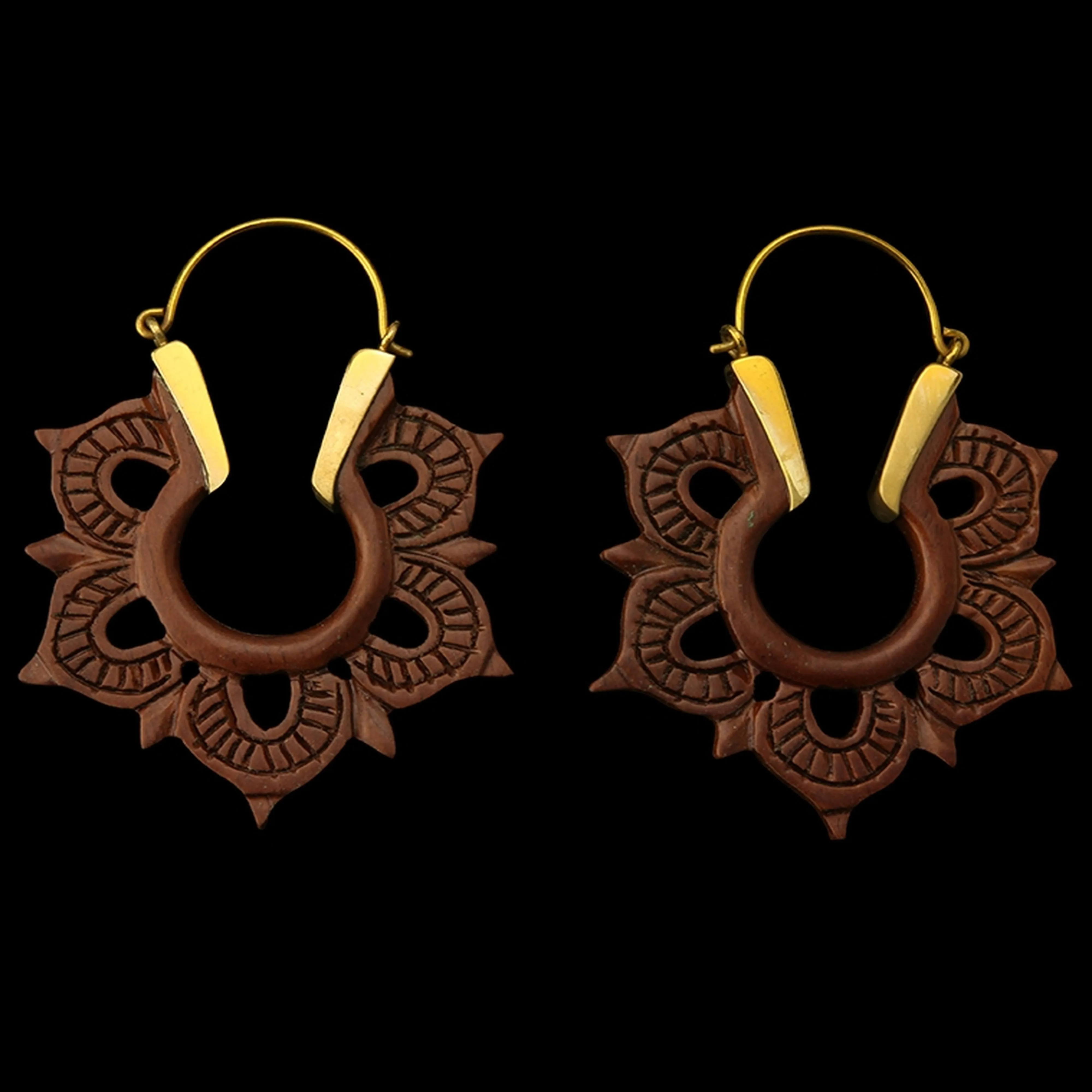 18G Mandala Engraved Wooden Hangers - Earrings