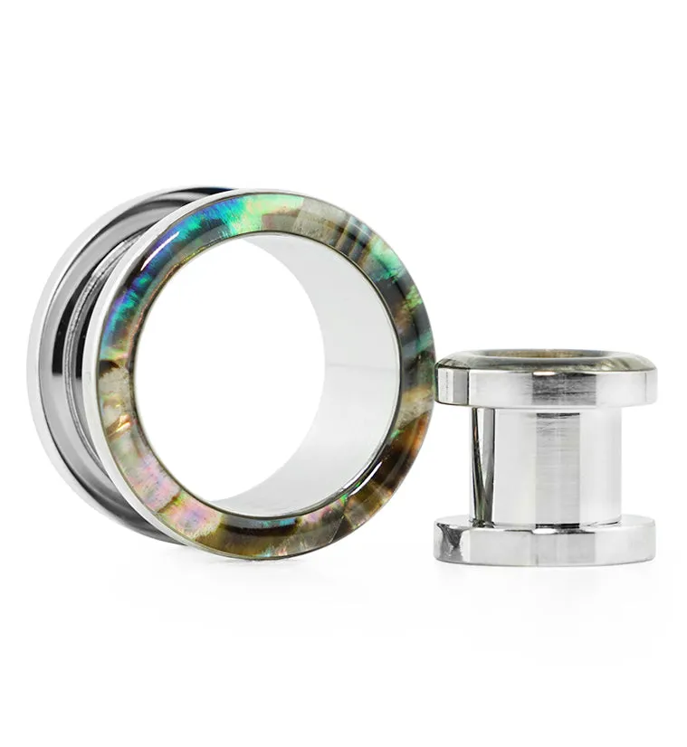 Abalone Shell Rimmed Screw on Tunnels Plugs