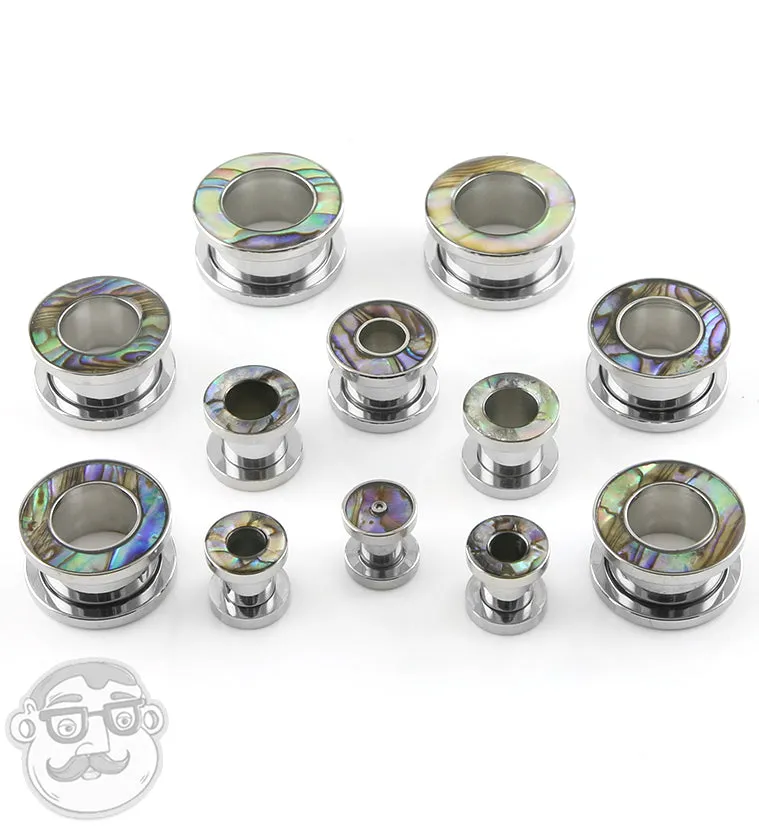 Abalone Shell Rimmed Screw on Tunnels Plugs