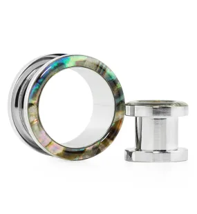 Abalone Shell Rimmed Screw on Tunnels Plugs