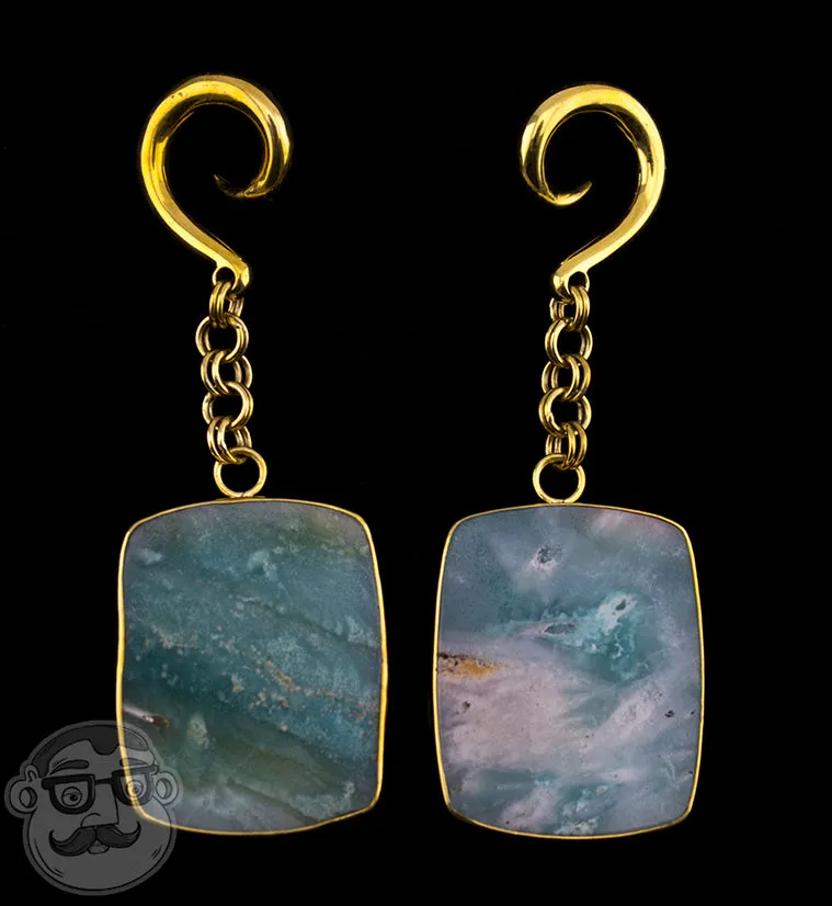 Amazonite Stone Square Brass Hangers