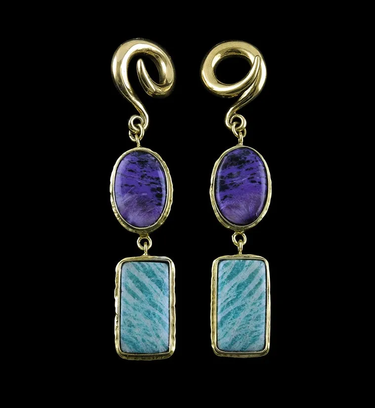 Amazonite X Charoite Stone Ear Weights Version 13