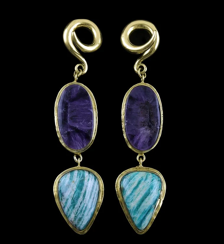 Amazonite X Charoite Stone Ear Weights Version 16