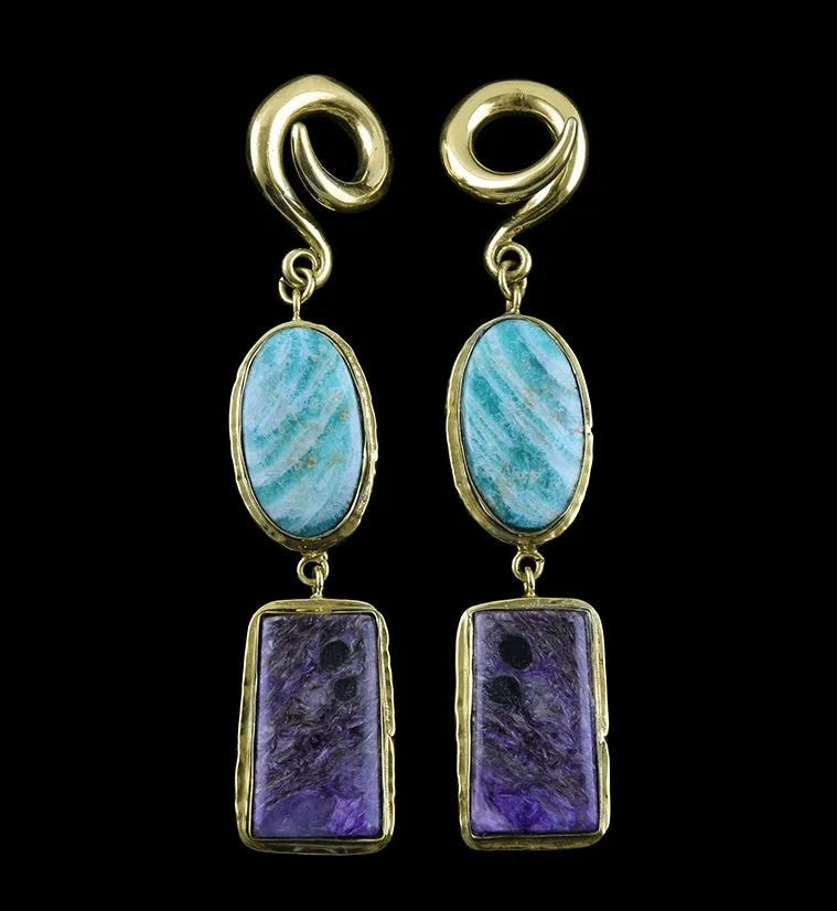 Amazonite X Charoite Stone Ear Weights Version 7