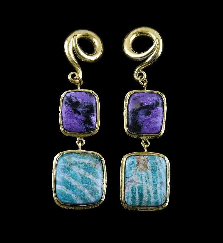 Amazonite X Charoite Stone Ear Weights Version 8
