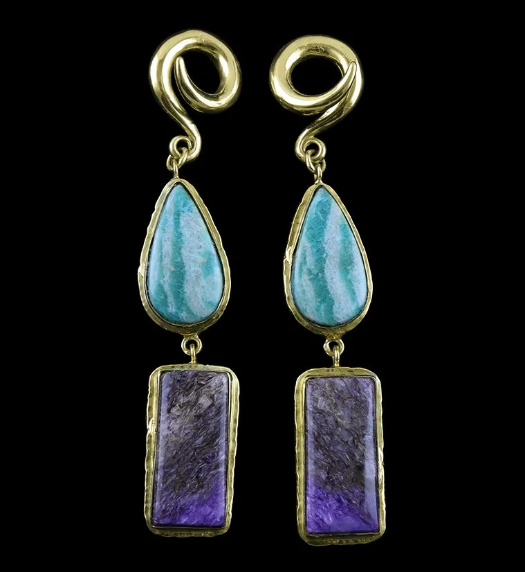 Amazonite X Charoite Stone Ear Weights Version 9