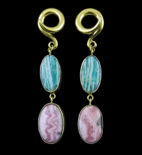 Amazonite X Rhodochrosite Stone Ear Weights Version 1