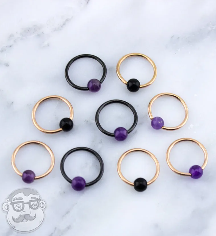 Amethyst Stone Black PVD Captive Bead Ring