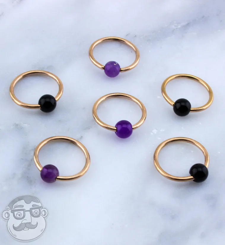 Amethyst Stone Black PVD Captive Bead Ring