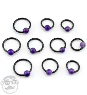 Amethyst Stone Black PVD Captive Bead Ring